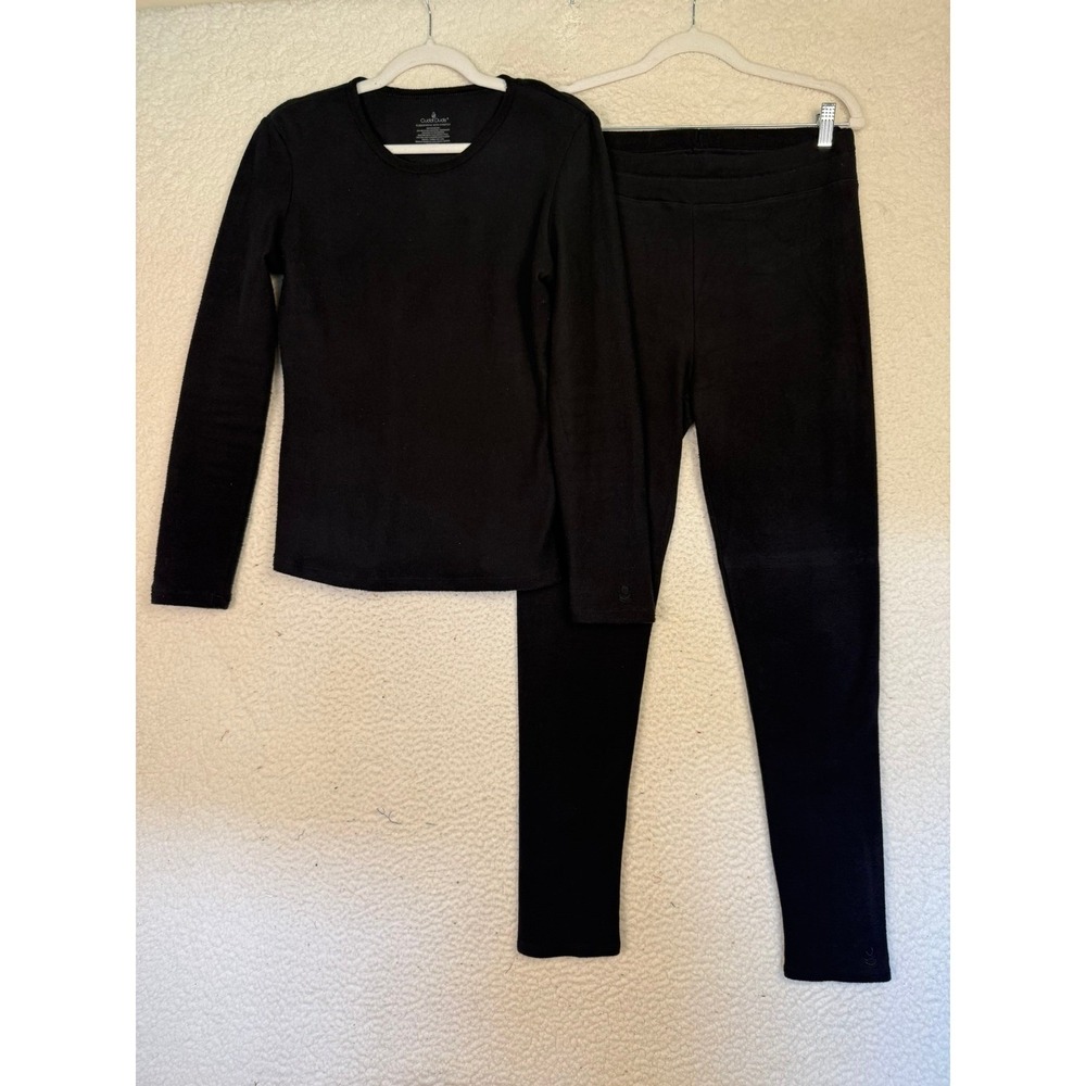 Cuddl Duds Pajamas Womens M Black Fleece Lined Sweatshirt Leggings 2 Piece